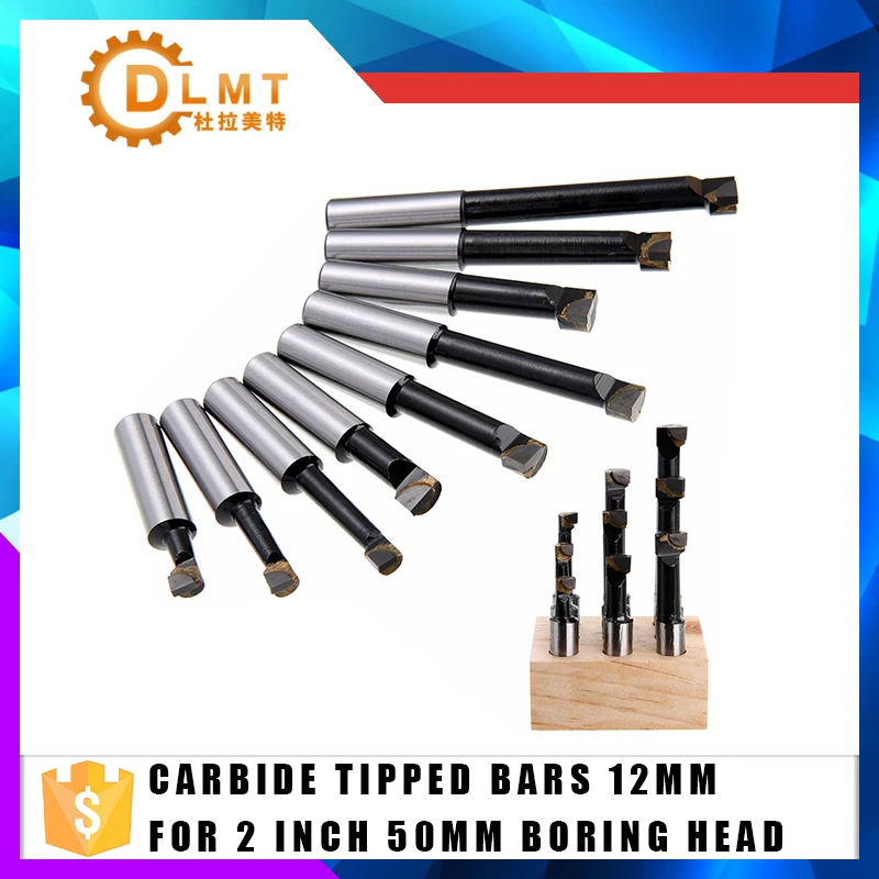 9PCS Durable Hard Alloy Shank F1 Boring Bar Set Carbide Tipped Bars 12MM For 2 Inch 50MM MT R8 BT NT Boring Head Lathe Milling