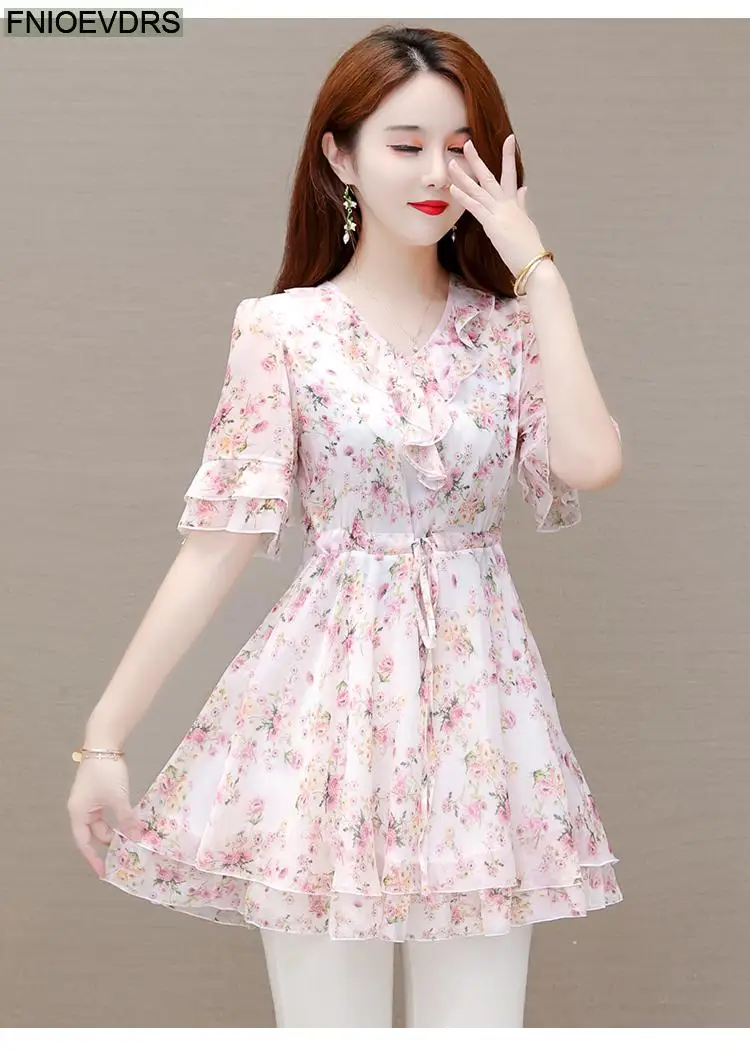 M-5XL 2023 Clothes Clothes Women European Style Elegant Basic Shirt Floral Print Retro Ruffles Belly Tunic Peplum Top Blouses