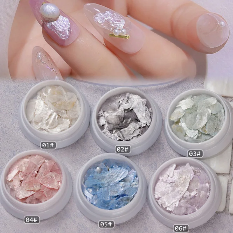 

3D Natural Shell Mica Nail Gems Ultra Thin Nail Rhinestone Ins Sequins Decal Self-adhesive Nail Jewelry Manicure Art Decor