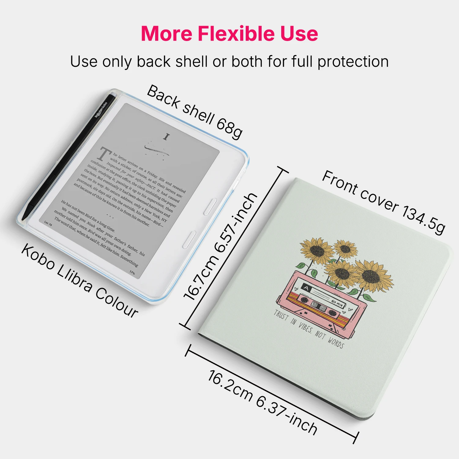 Floral Illustration Detachable Magnetic Case with Clear Back