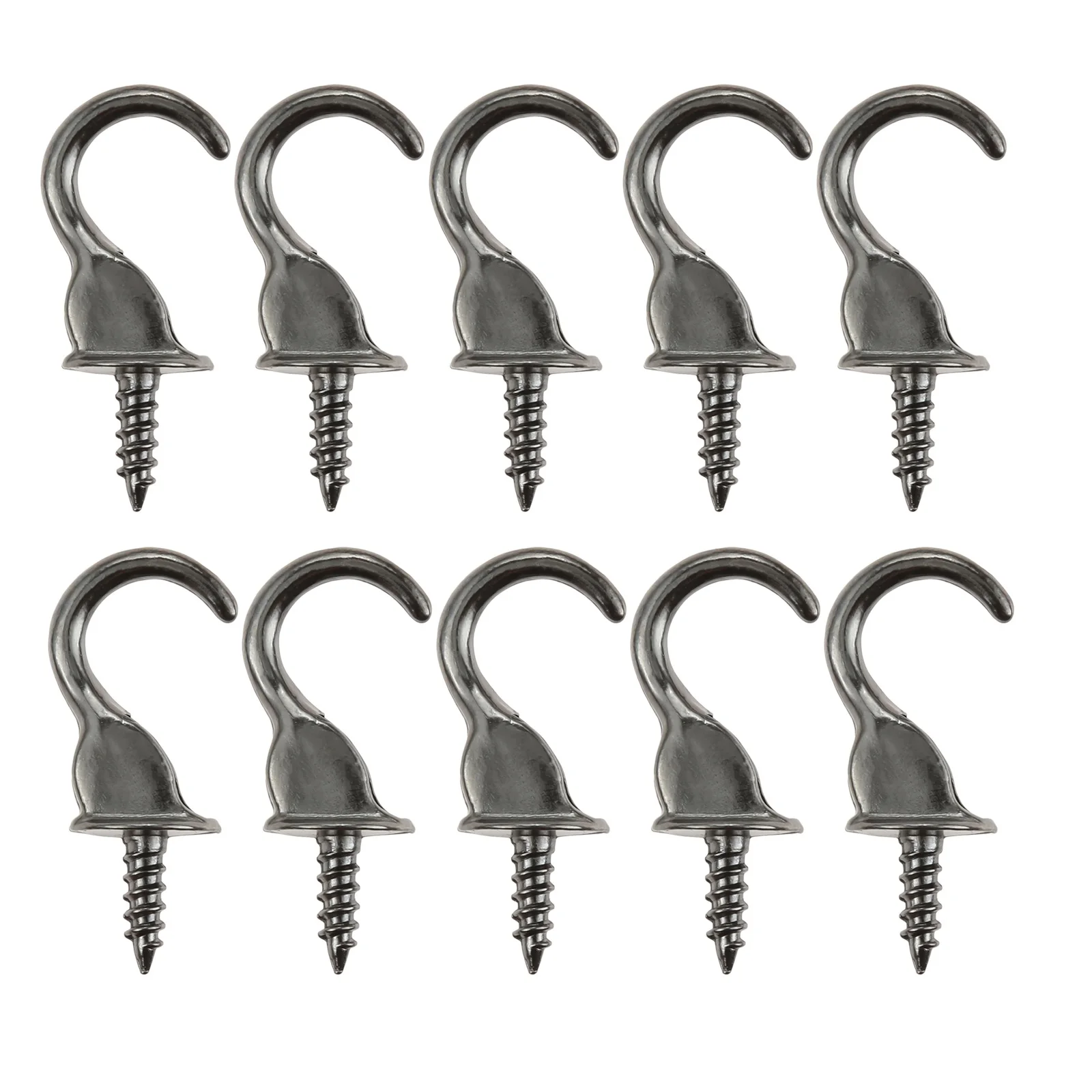 10pcs Screw-in Cup Hooks Metal Dropped Ceiling Hanger Black 35mm/1.38  Windproof Suspended Self-Tapping Hanging Light Plant Rope