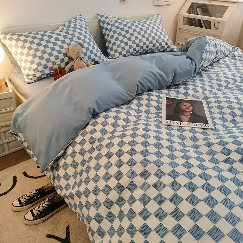 

Beddings Sets Skin-friendly Unprinted Style Cotton Brushed Four-piece Set Naked Sleeping Double Pure Cotton Washed Quilt Cover