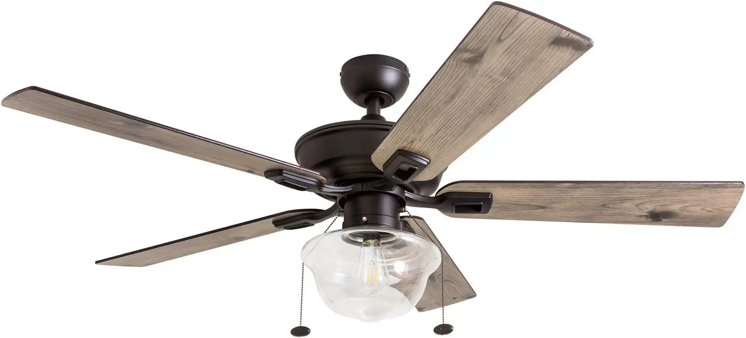 

Ceiling Fan - 52-in Indoor Outdoor Fan - LED Ceiling Fan with Light and Pull Chain - Farmhouse Style Room Fan with Dual Finish B