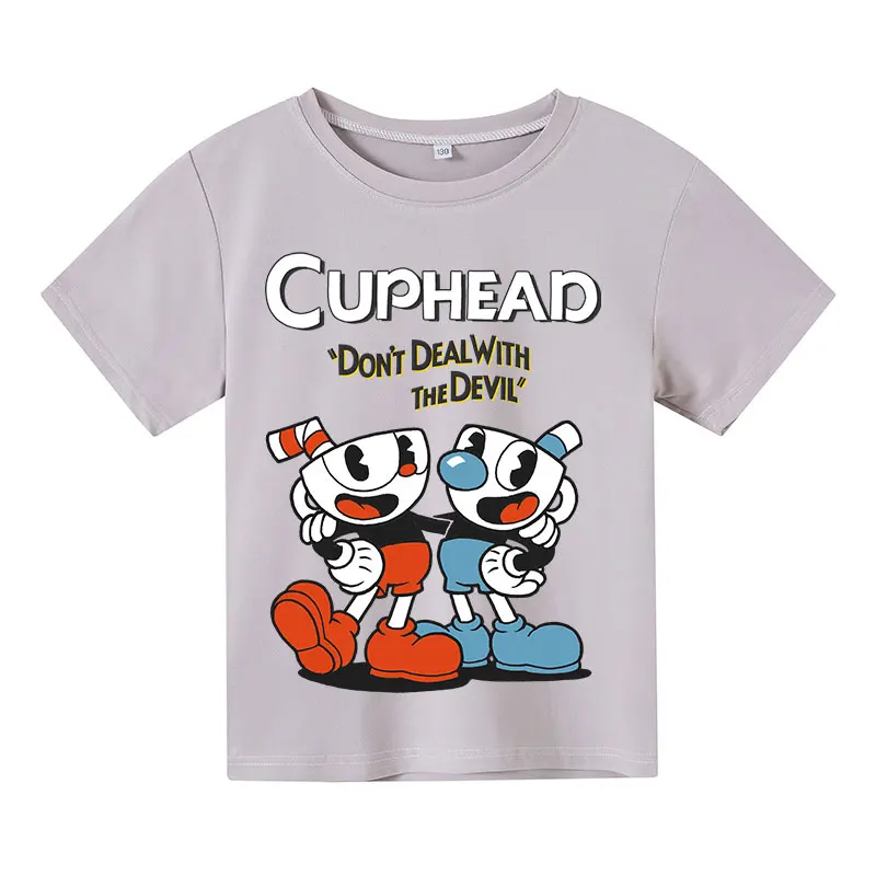 Children Cute cuphead Clothes Kids Summer Fashion T-shirt Baby Boys Cartoon Tshirts Toddler Girls Short Sleeve Casual Tops 2
