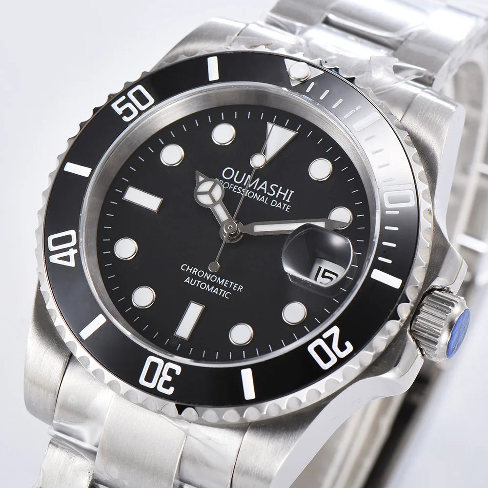 

41mm Men's Mechanical Watch Sapphire Glass Miyota8215 Movement Waterproof Luminous Luxury Brand Ceramic Bezel Black