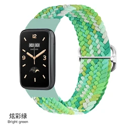 Elastic Braided Nylon Solo Loop Bracelet Strap - Adjustable and Durable Design - Mi band 7 pro (Bright green)