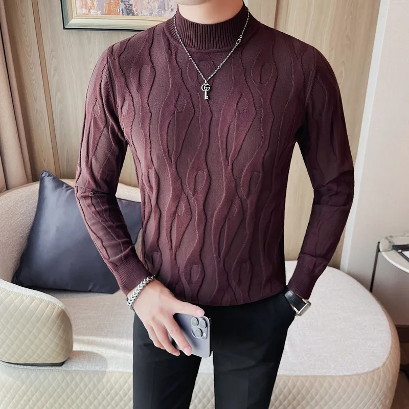 

Half turtleneck knitwear men's fashion with handsome autumn and winter new mid-neck line sweater base shirt Hand Knitted