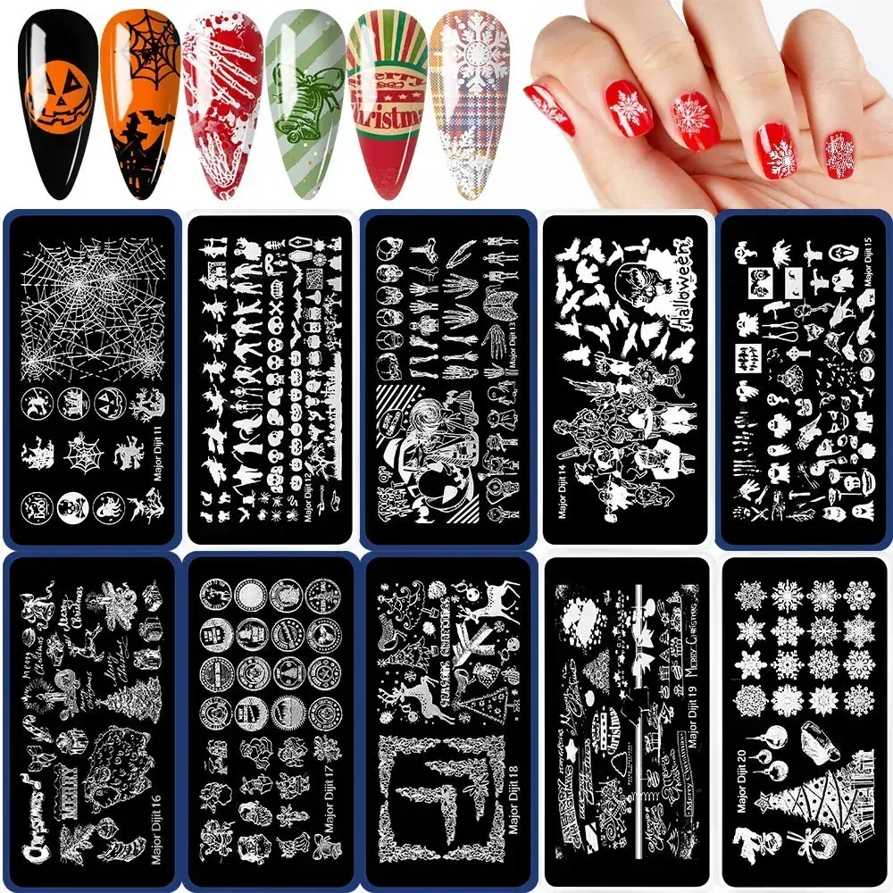 Halloween Nail Stamping Plates Pumpkin Skull Bat Spider Design Stamp Templates Snowflake Festival Pattern Nail Art Stencil Plate 3