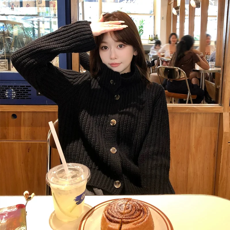 Fashion Autumn and Winter New Women's Lapel Long-sleeved Knitted Sweater Elegant Loose Casual Office Versatile Women's Jacket