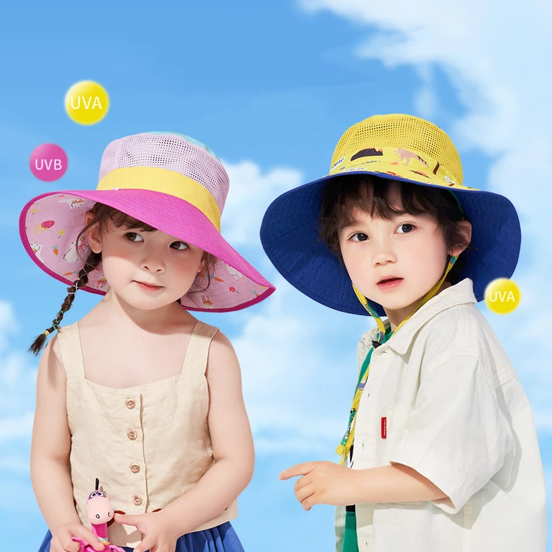 

Kocotree Both Sides Bucket Hat For Children Girls Boys Wide Brim Summer Sun Hat Cotton Funny Printing For Kids