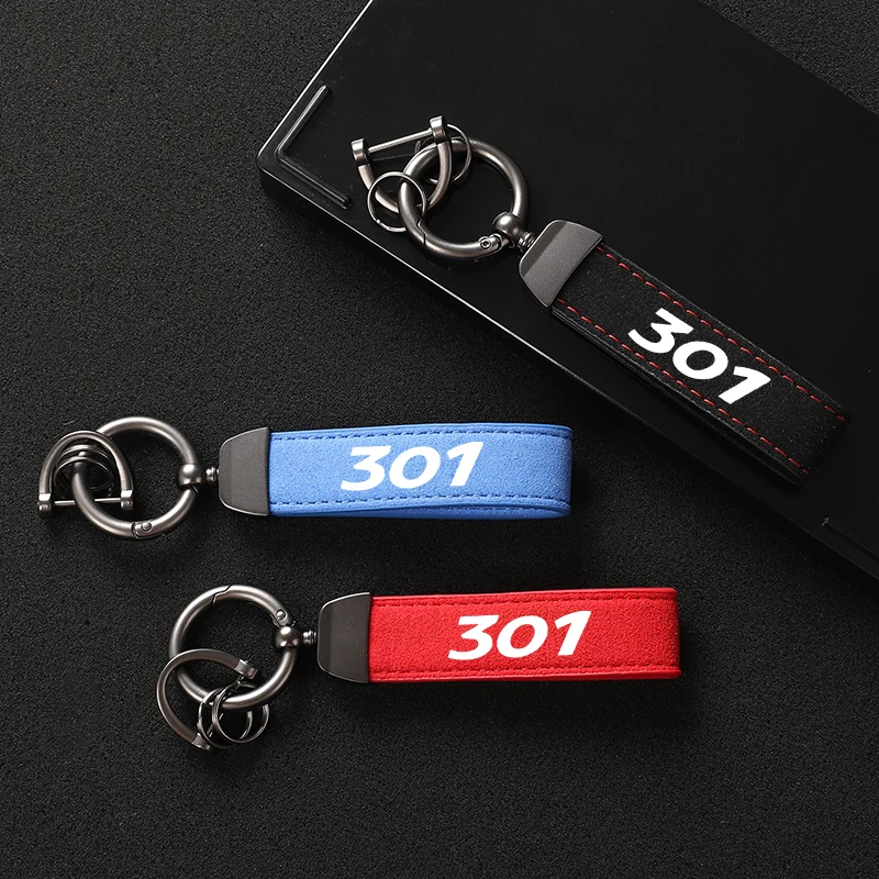

Suede Metal Buckle Car Keychains Business Gift with Brand Logo For Peugeot 301 car Accessories