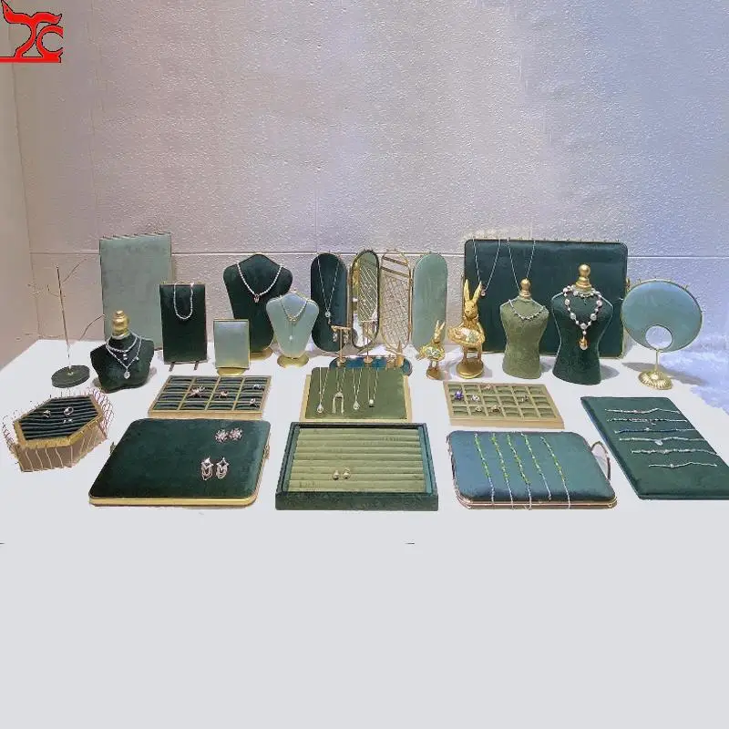 Fashion Green Series Velvet Jewelry Display Stand Double-Sided Color Necklace Display Stand Window Decoration Jewelry Stand top selling velvet necklace earrings jewelry display window shop storage bust jewelry holder necklace display stand