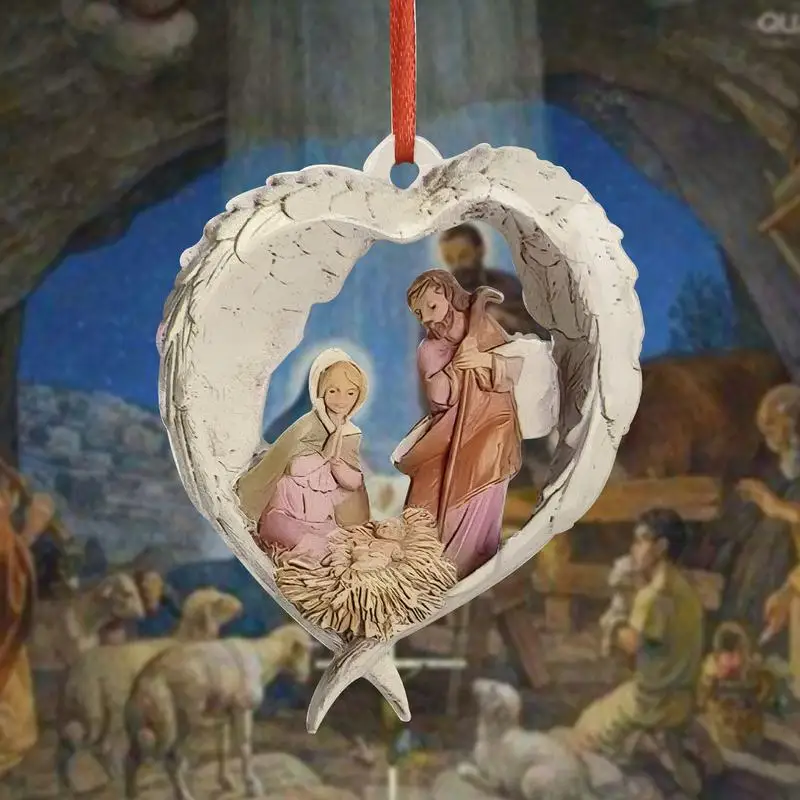 

Holy Family In Wings Ornament Nativity Family Pendant 3D Hang Ornament Christmas Holiday Pendant Love And Peace Nativity Family