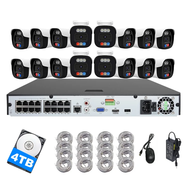 

16CH 8MP IP POE Active Deterrence Camera System OEM Two way Audio Security Bullet Network Camera CCTV 4K NVR Kit