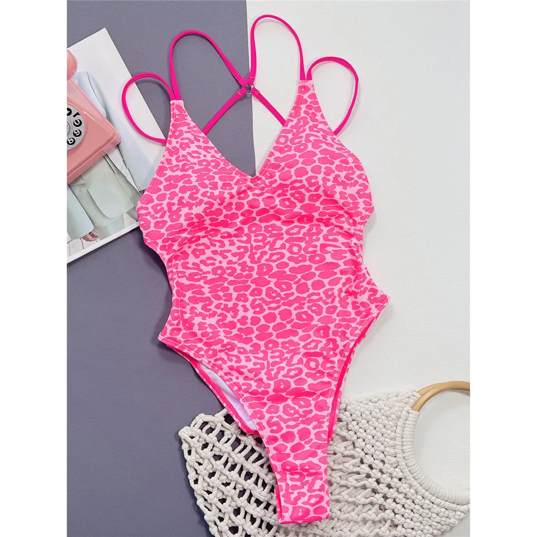 Sexy Leopard Print V-Neck Backless One-Piece Swimsuit