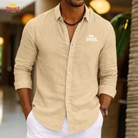 LONSDALE nouvelle chemise décontractée imprimée pour homme, chemise Henry légère à manches longues en pur coton, chemise en lin, col respirant Hawa 5
