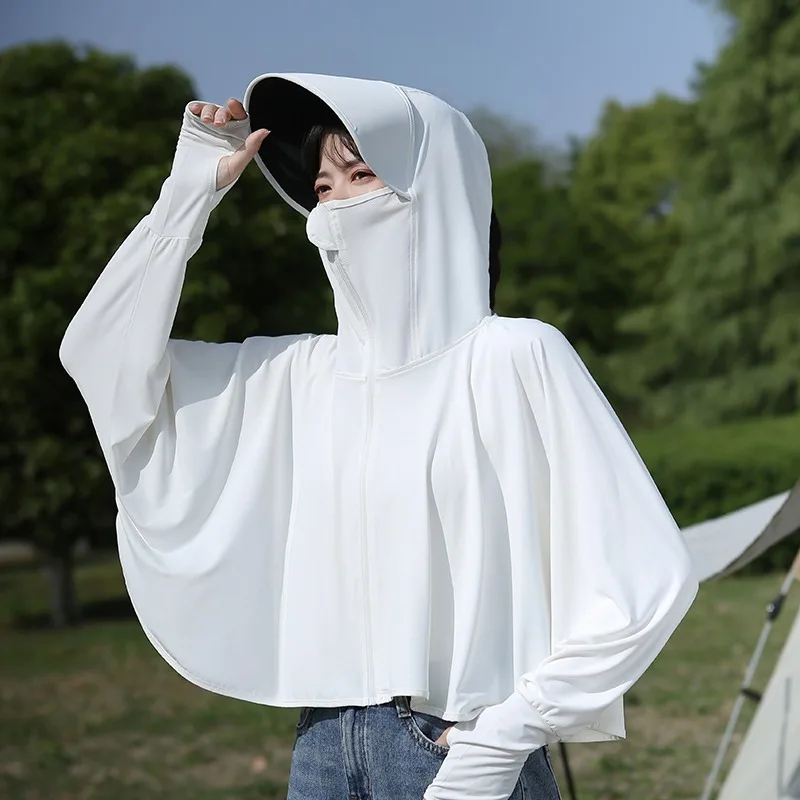 

Summer Sunscreen Hoodie Long-sleeved Solid Color and Thin Jacket Breathable UV Protection Shirt Ice Silk Clothing 2024 YC537
