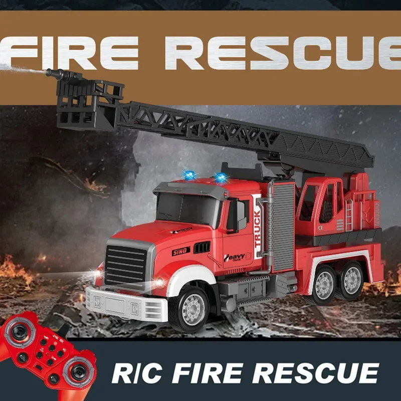 Rc Fire Truck Engineering Vehicle Rc Remote Control Engineer Car Toy Fire Truck with Cloud Ladder and Water Spray Kids Boys Gift