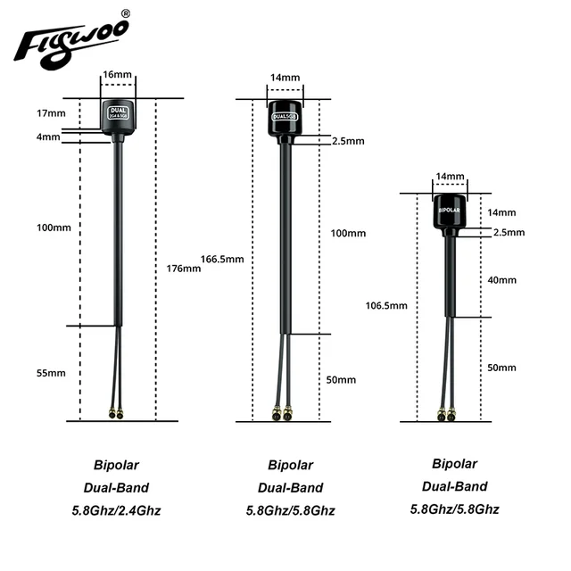 Flywoo Bipolar Dual-Band 5.8Ghz/2.4Ghz UFL Antenna For DJI O3 1