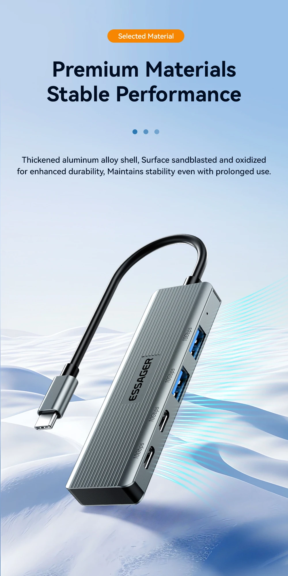 USB Hub Adapter 4 in 1 USB Type C to USB3.2 Gen2 Hub Splitter Adapter for MacBoo