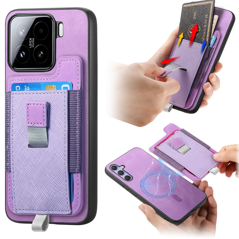 Leather Card Slot Bag Pull-Out Case with Magsafe Magnetic Shockproof Cover