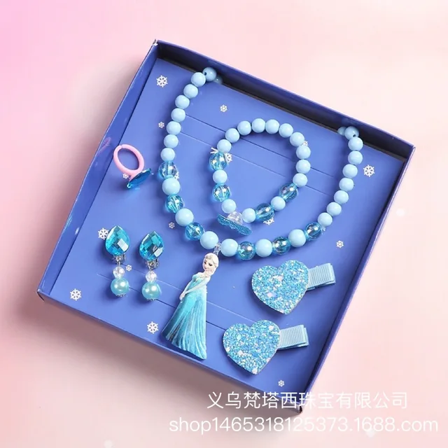 Frozen Necklace Girl Anime Elsa Princess Jewelry Set Children Cute Bracelet  Earring Ring Jewelry Box Toy Jewelry Birthday Gift