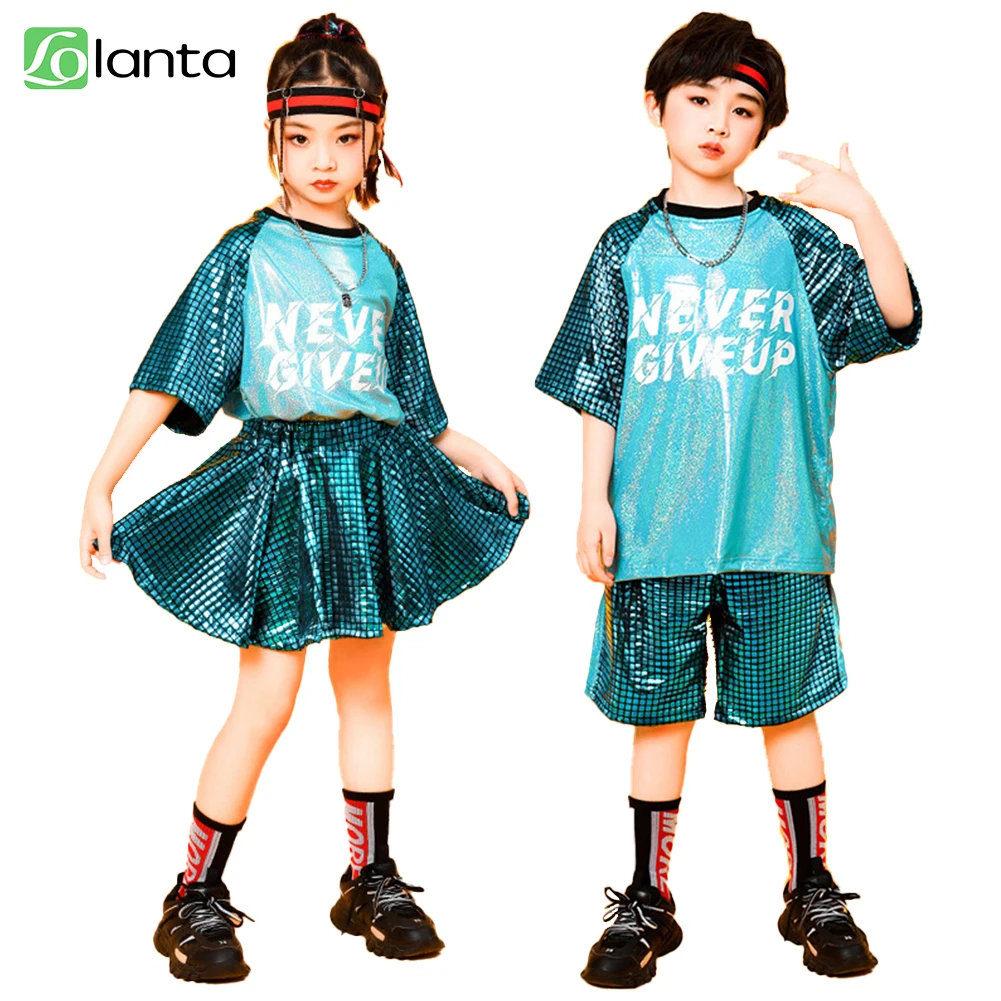 Lolanta Paillettes Jazz Dance Costume Per Bambini Hip Hop Street Clothes Stage Performance Cheerlead Uniform 4-16 Anni