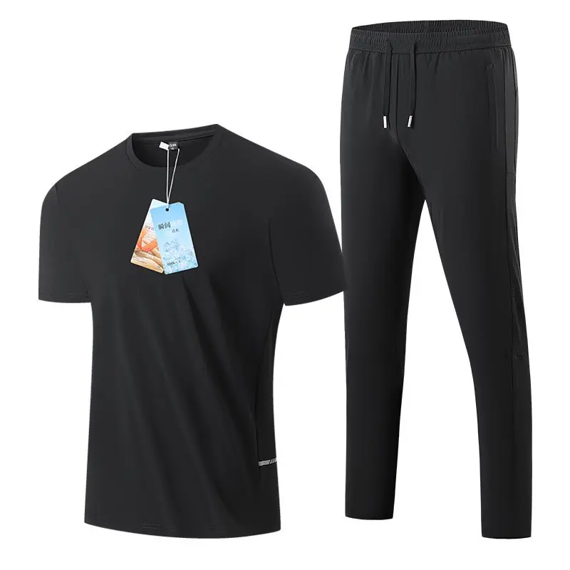 남성 여름 신상 스포츠웨어 반팔 라운드넥 퀵 드라이 세트 캐주얼 루즈핏 편안하고 통기성 좋은 타월 소재 바지