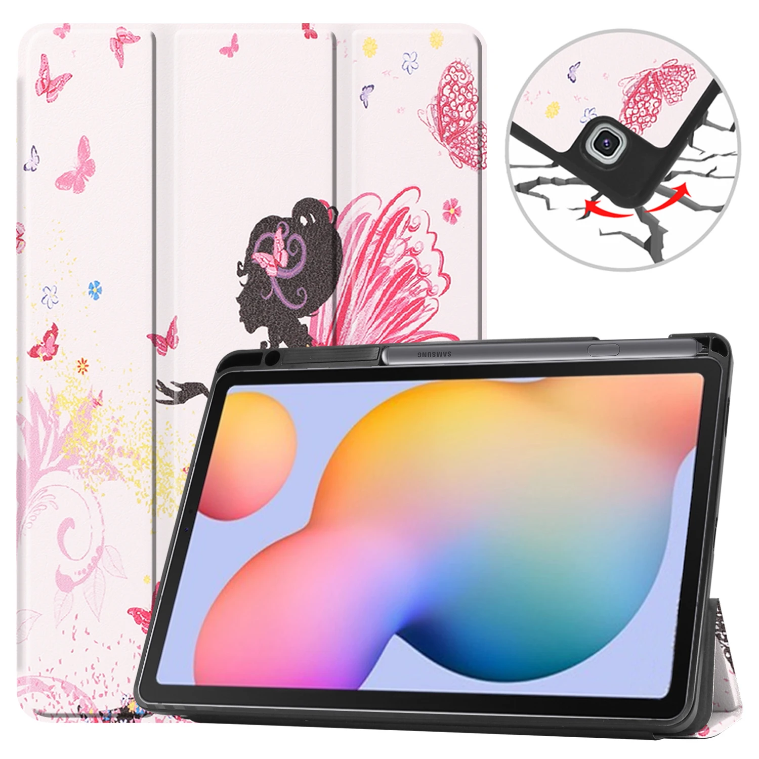 Custodia In Pelle Pu Per Samsung Galaxy Tab S6 Lite 2022 Supporto Magnetico Tri-Fold Smart Per Samsung Tab S6 Lite 10.4 Sm-P613/Sm-P615