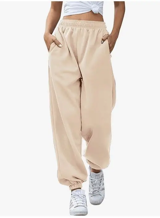 Cheap Elastic Waist Joggers Pants Casyal Women Sport Long Sweatpants Solid  Color Baggy Trousers