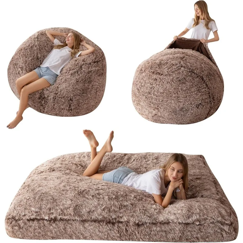 

Giant Bean Bag Chair Bed for Adults, Convertible Beanbag Folds From Lazy Chair To Floor Mattress Bed, Large Floor Sofa Couch