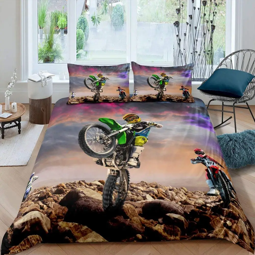  Juego de ropa de cama para niños de motocross, sábana bajera  ajustable con diseño de retazos de moto, sábanas bajeras para motocicletas  y motos de cross, ropa de cama con temática
