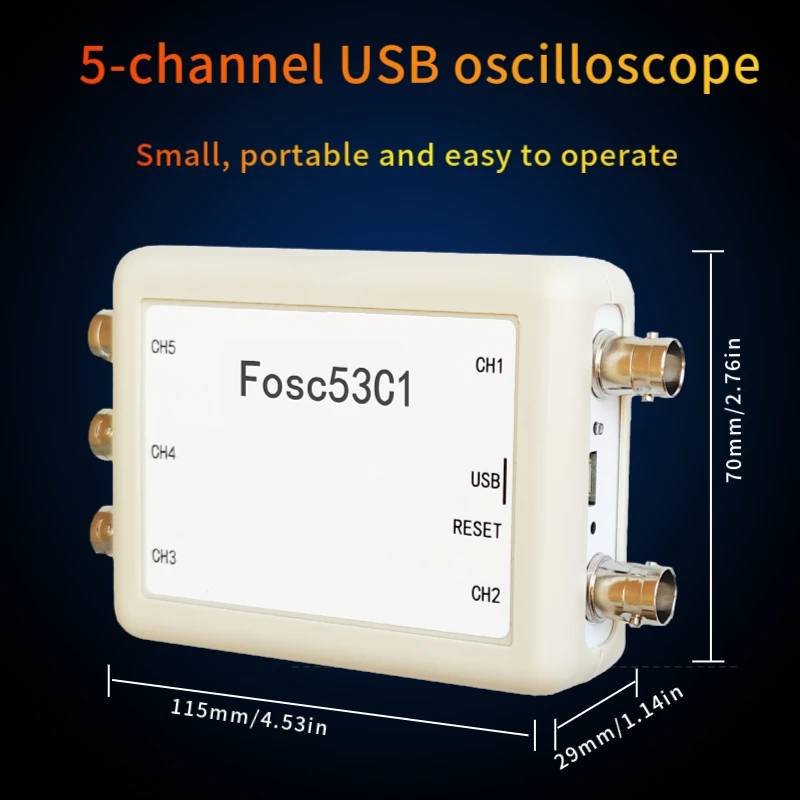 Fosc53C1 1M USB Oscilloscope 5-Channel Synchronous Input Laboratory Electrical Repair Automotive Handheld Oscilloscope 5