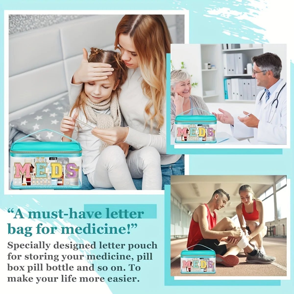1pcs Letter Patch Transparent Waterproof Travel Bag Medicine Storage Bag Toiletries Storage Bag Suitable for Patients and Nurses 5