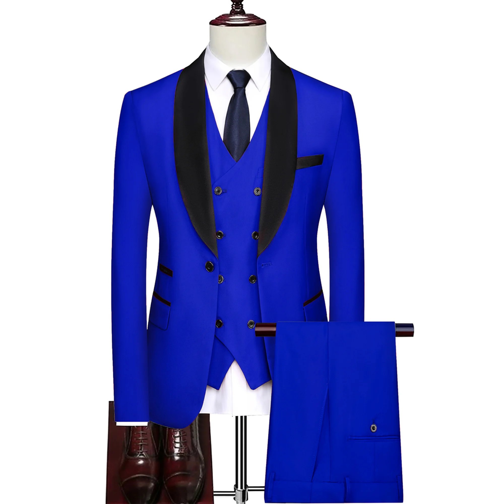 2023 Fashion New Men Casual Boutique Business Dress Double Breasted Waistcoat Suit 3 Piece Set Blazers Jacket Coat Pants  Vest