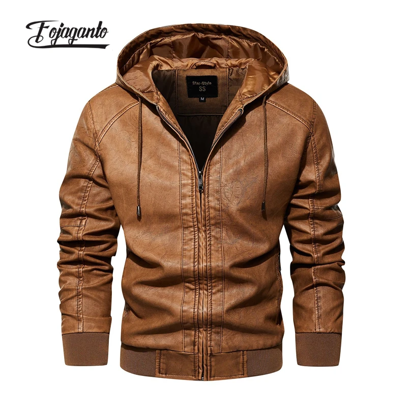 FOJAGANTO 2022 New Men's Jacket Washable Hooded Male Coat  High Quality Design Boutique Leather Jacket for Men