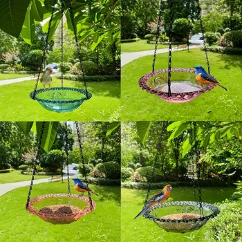 Bagni e mangiatoie per uccelli sospesi, vassoi per alimenti per uccelli all'aperto, scaffali per alimenti per uccelli, scaffali decorativi per uccelli da giardino