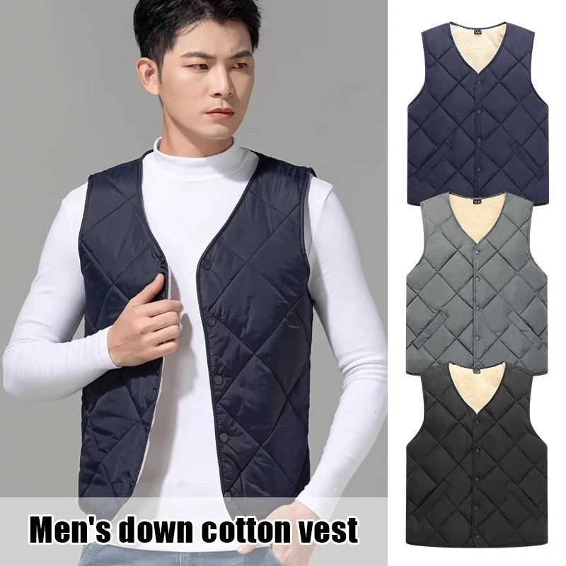 

KOUTOUCHAN Autumn Thick Men Warm Fleece Jacket Waistcoat Men Winter Casual Warm Vests Outwear Plush Fleece Sleeveless Jacket