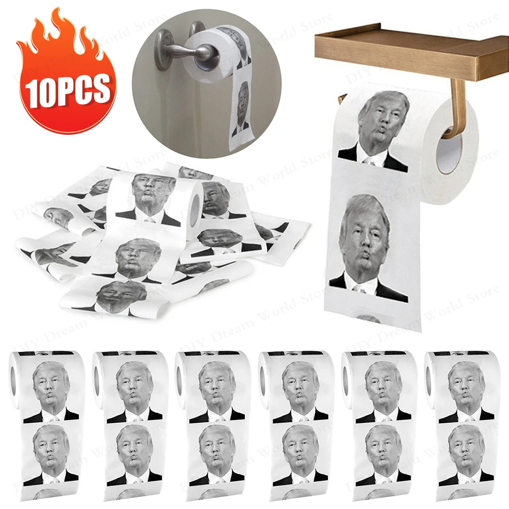 Toilet Paper 1-10PCS Donald Trump Roll Tissue Joke Fun Non-fading Nontoxic Dustless Prank Creative Bathroom Toilet Roll