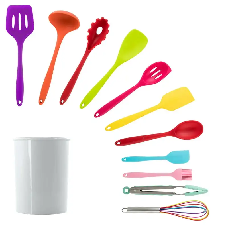 

12 Piece Silicone Cooking Utensils Wood utensil set Espatula para barbacoa Spatula for kitchen Juegode utencilios de cocina Serv