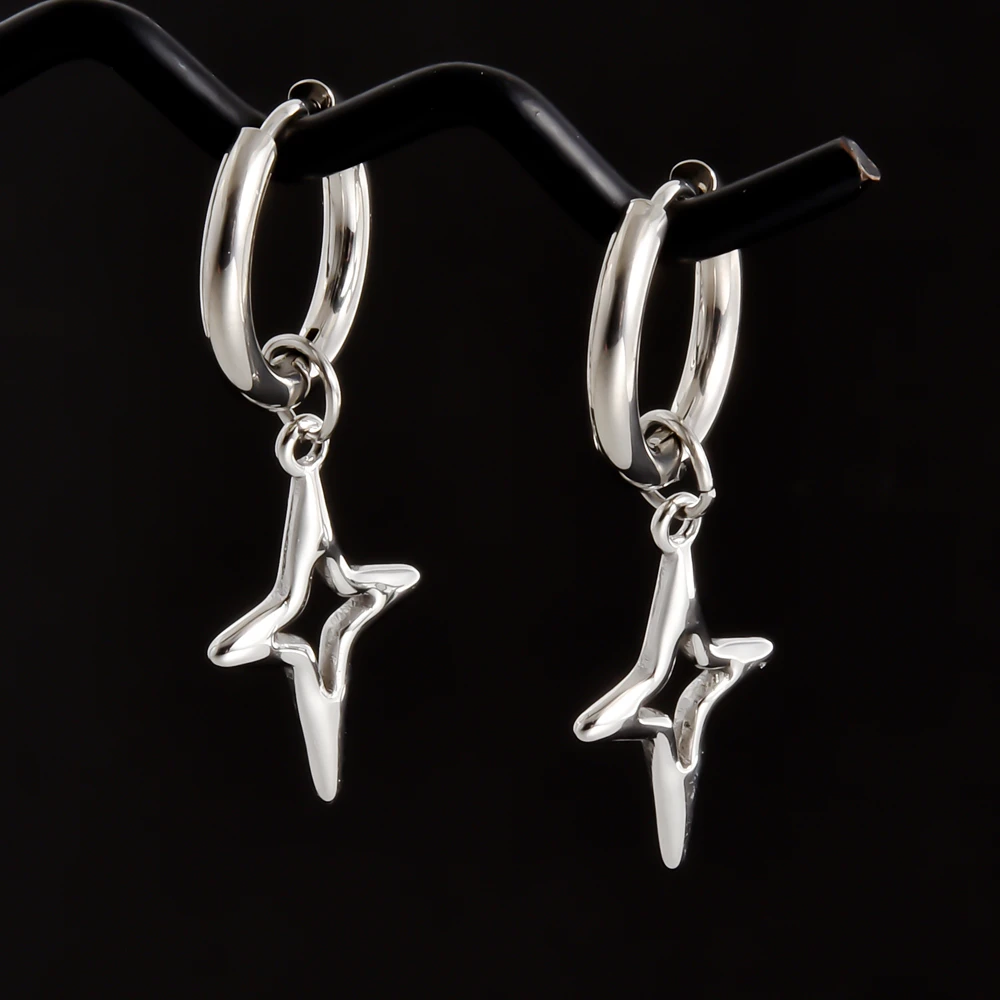 Punk Hexe Ohr Piercing Runde Hoop Pins Katze Stern Baumeln Ohrring Edelstahl Kreuz Ohrringe Für Frauen Männer Zubehör Schmuck – Detail 4