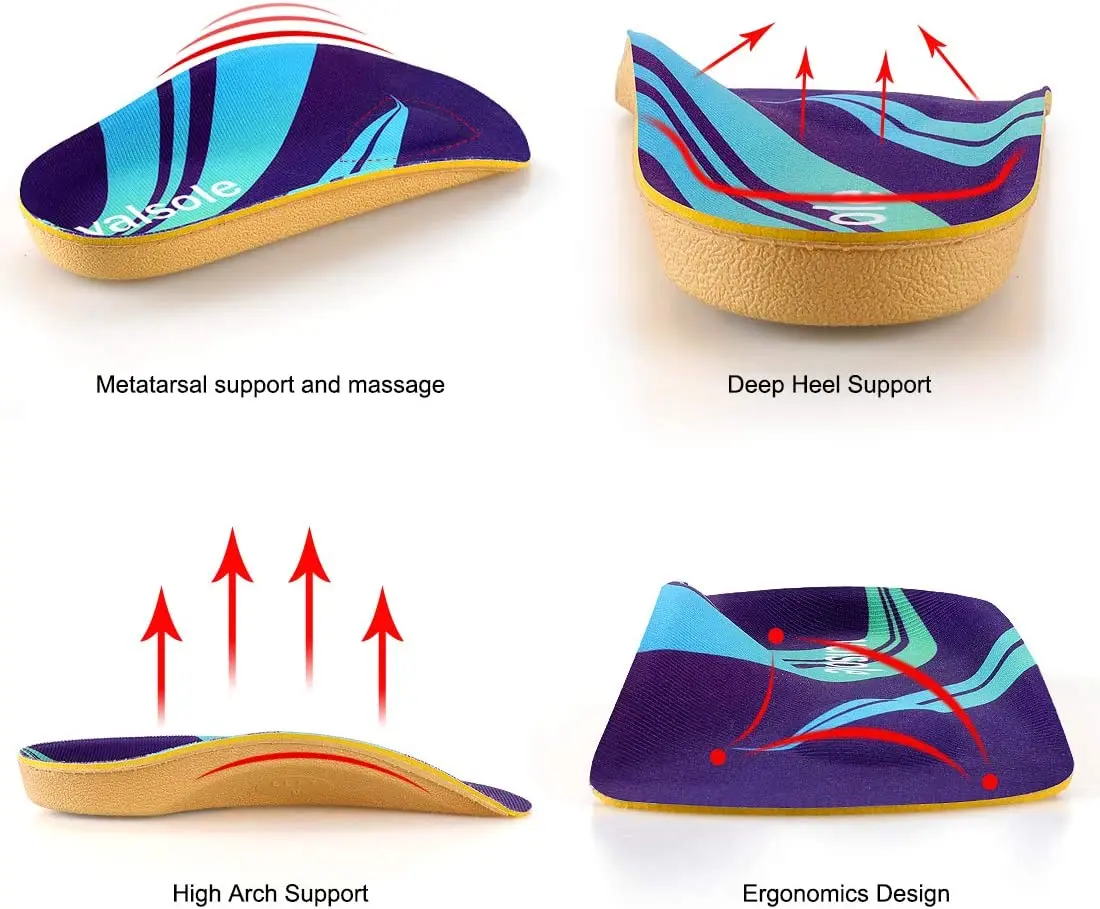 Valsole 3/4 Length Plantar Fasciitis Arch Support Shoe Inserts Insole Best Original Orthotics For Flat Feet Over Women And Men