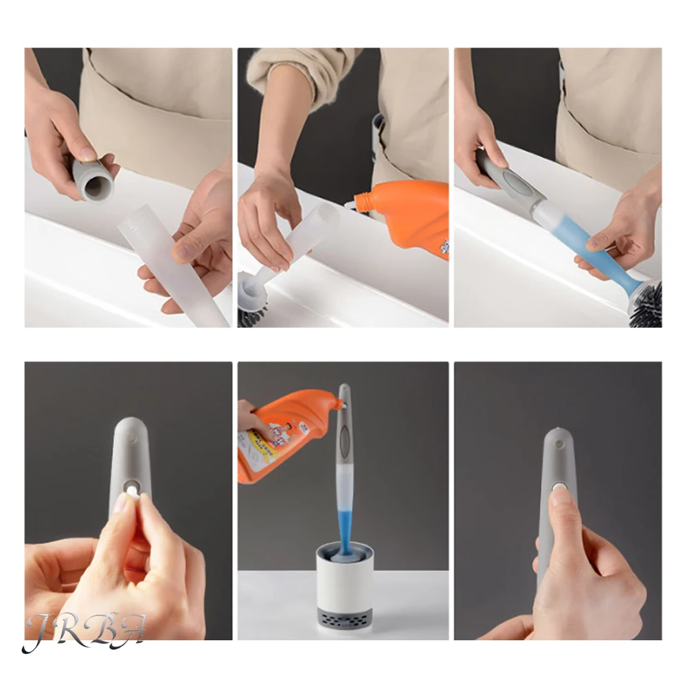 Detergent Refillable Toilet Brush Set Wall-Mounted with Holder plastics TPR Brush for Corner Cleaning Tools Bathroom Accessories 6