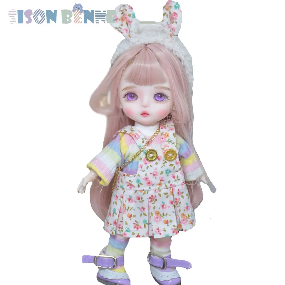 

SISON BENNE Mini 16cm Height Girl Doll with Dress Headband Shoes Face Makeup Full Set Toys