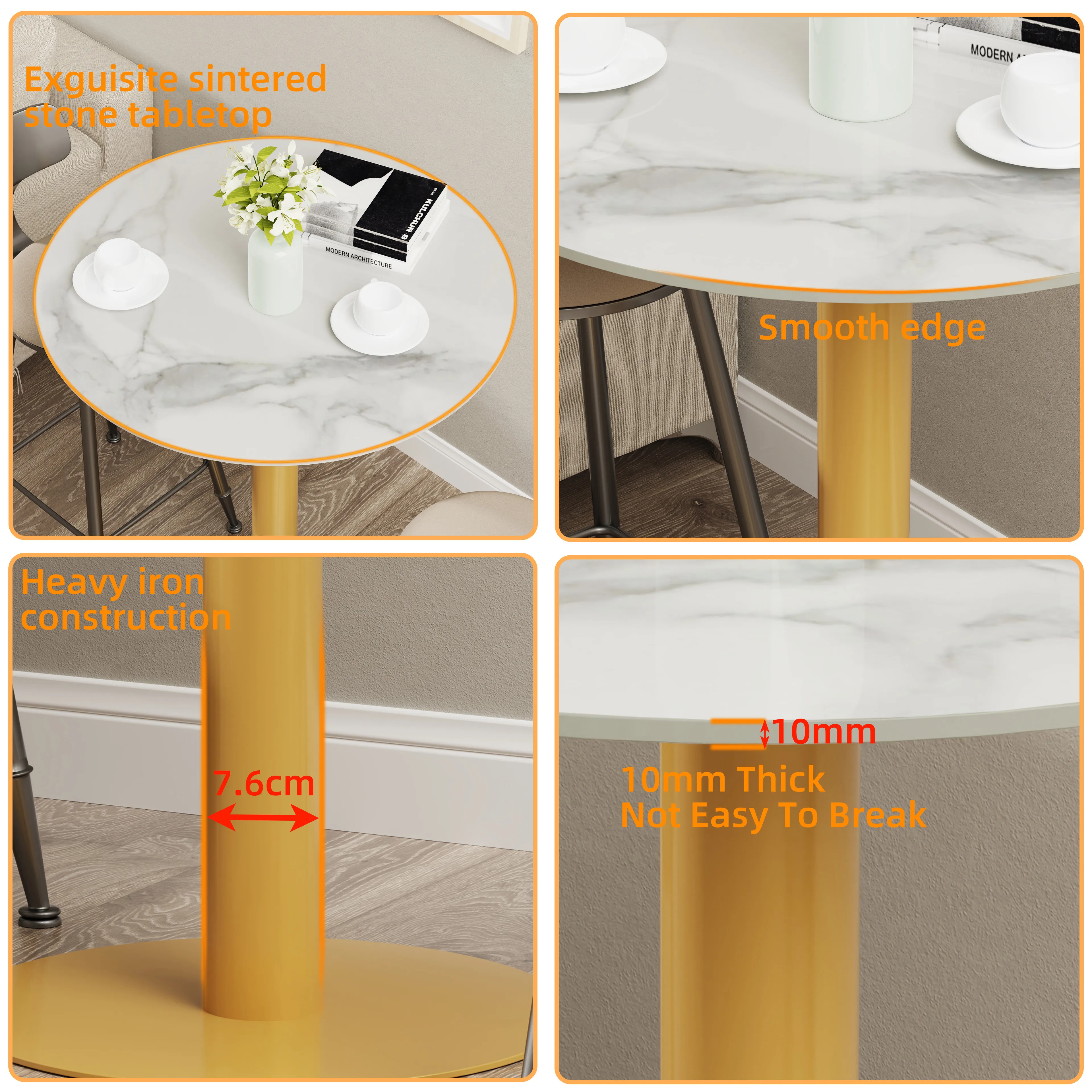 Wisfor Round Bar Table 100cm High Bar Height Round Bistro Pub Table Sintered Stone-top Dining for Business Commercial Cafe