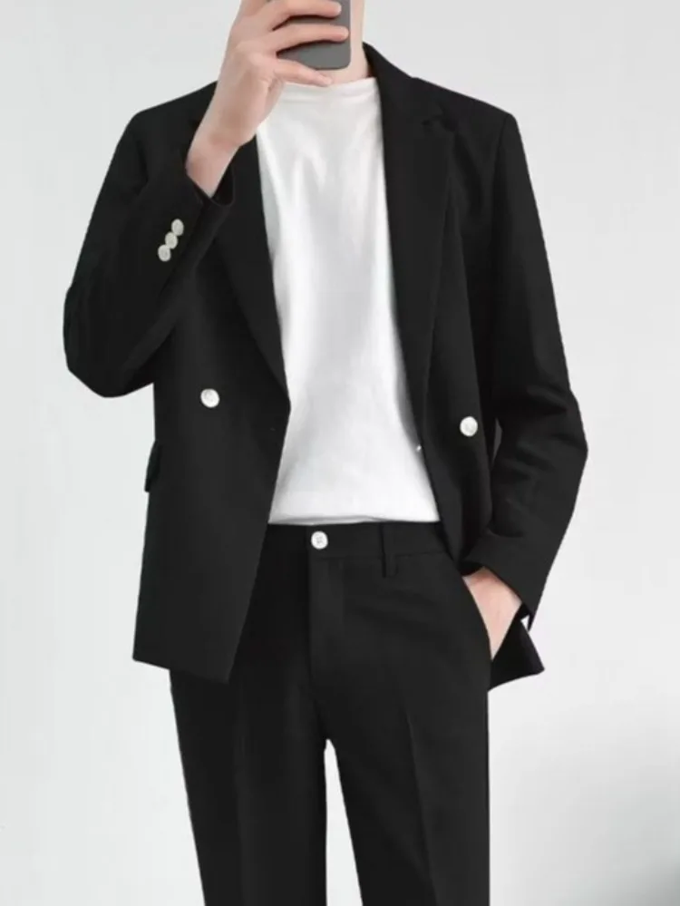 Trendy Korean Style Men Blazer Suit Set Loose Casual Spring Autumn New Cool Stylish Outfit