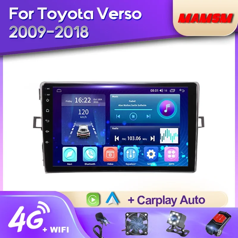

MAMSM 2K QLED Android 12 Car Radio For Toyota Verso R20 2009 - 2018 Multimedia Video Player Navigation GPS 4G Carplay Autoradio