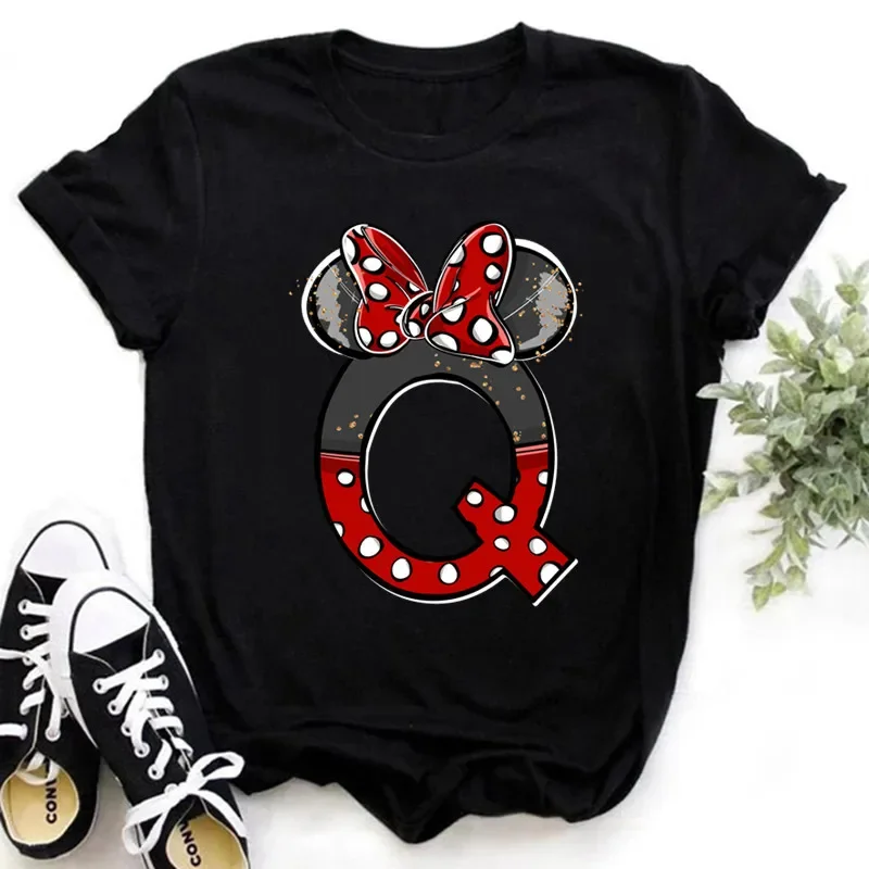 thumbnail image 1 of Ropa de verano de manga corta de Disney para niños, camisetas de algodón con estampado de letras de Minnie Mouse, camisetas de la AZ para niños, camisetas Y2k para niños y niñas, 1 of 5