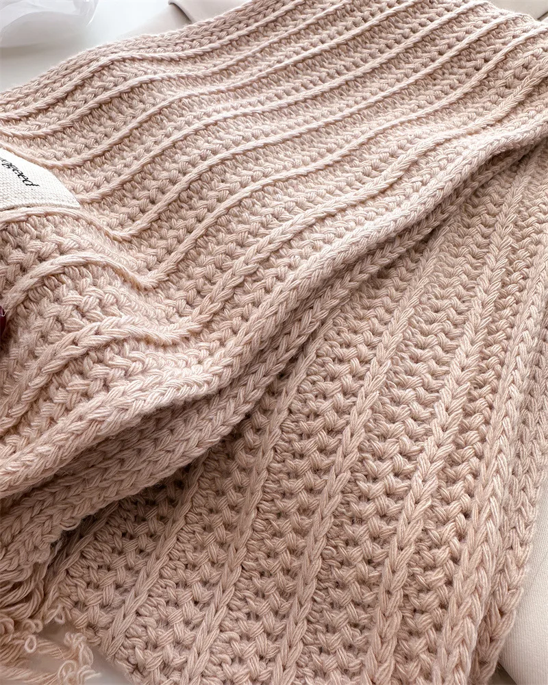 Winter Plain Dicke Quaste Wolle Gestrickte Schal Schal Dame Casual Hohe Qualität Wrap Pashmina Stola Bufandas für Outdoor-Aktivitäten – Detail 11