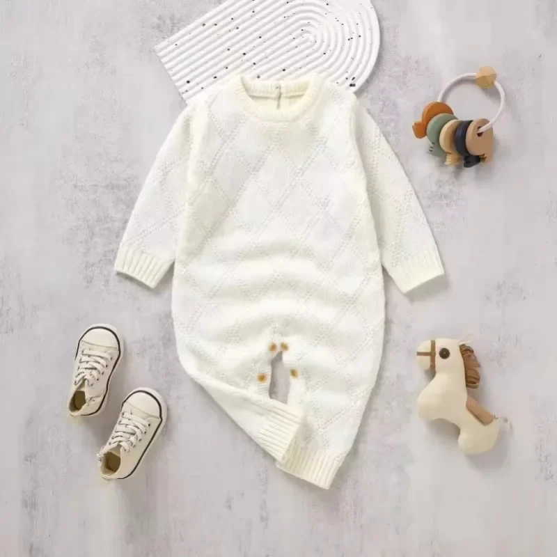 DGUKYM Spring Autumn New Solid Color Knitted Acrylic Long Sleeve 1-18 Months Newborn Baby Boys Girls Rompers Jumpsuit Bodysuit 3